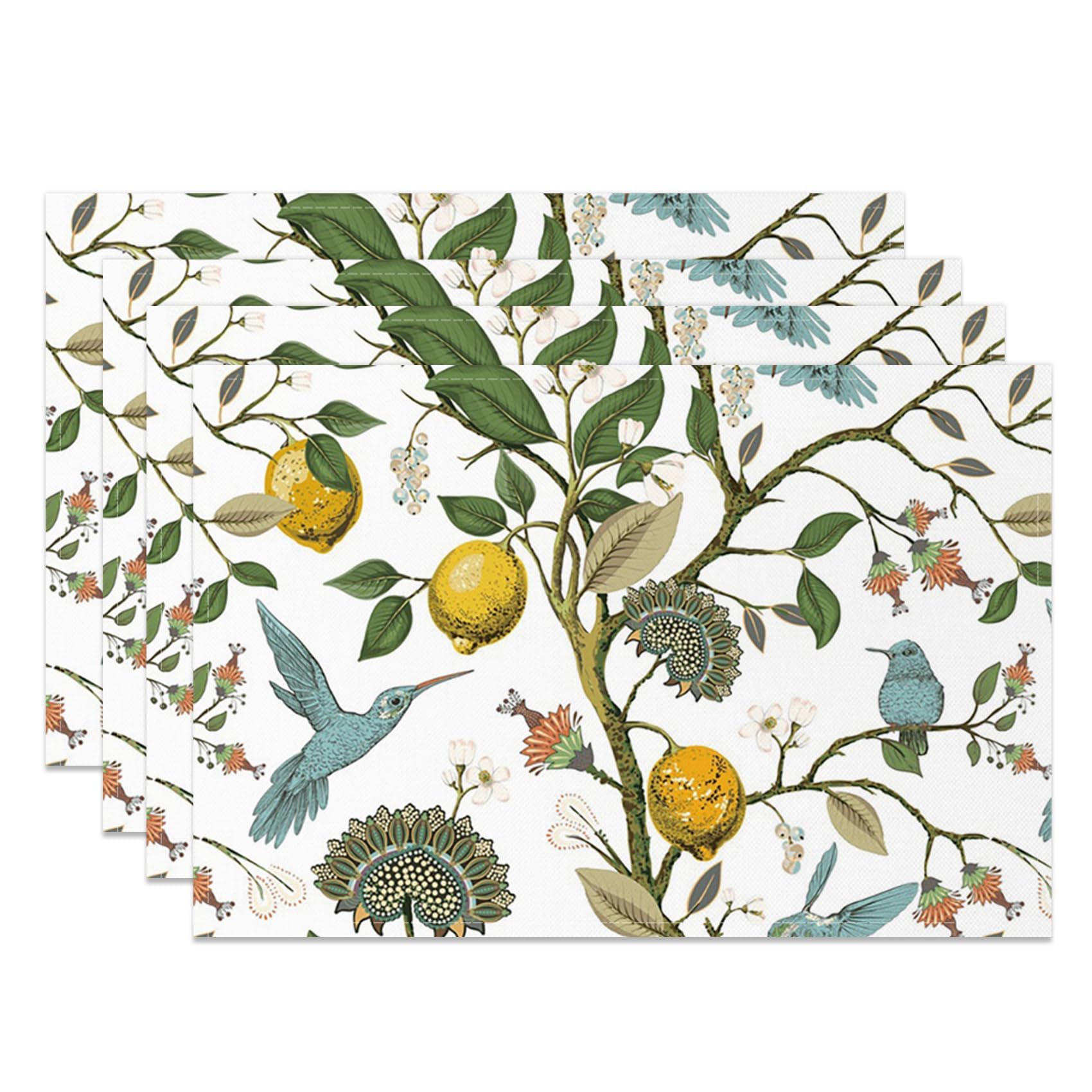 

Floral Table Placemats Set of 4 Summer Flower Linen Cotton Washable Table Mats Heat Resistant Reusable Place Mat for Kitchen Dining 12x18 Inch 4Pcs