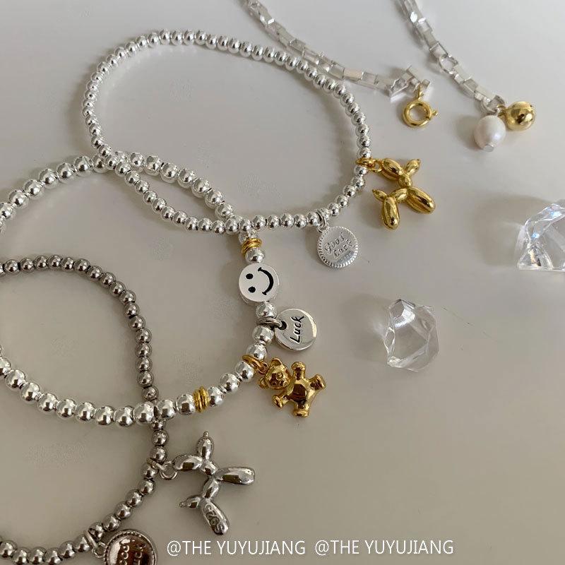 Round Bead Bear & Balloon Dog Bracelet: Women's Hip Hop Wristband