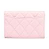 CHANEL 24K Classic Style Vertical Gold Label Double C Logo Quilted Pattern Shiny Grain Calfskin with Gold Metal Card Holder for Women Pink