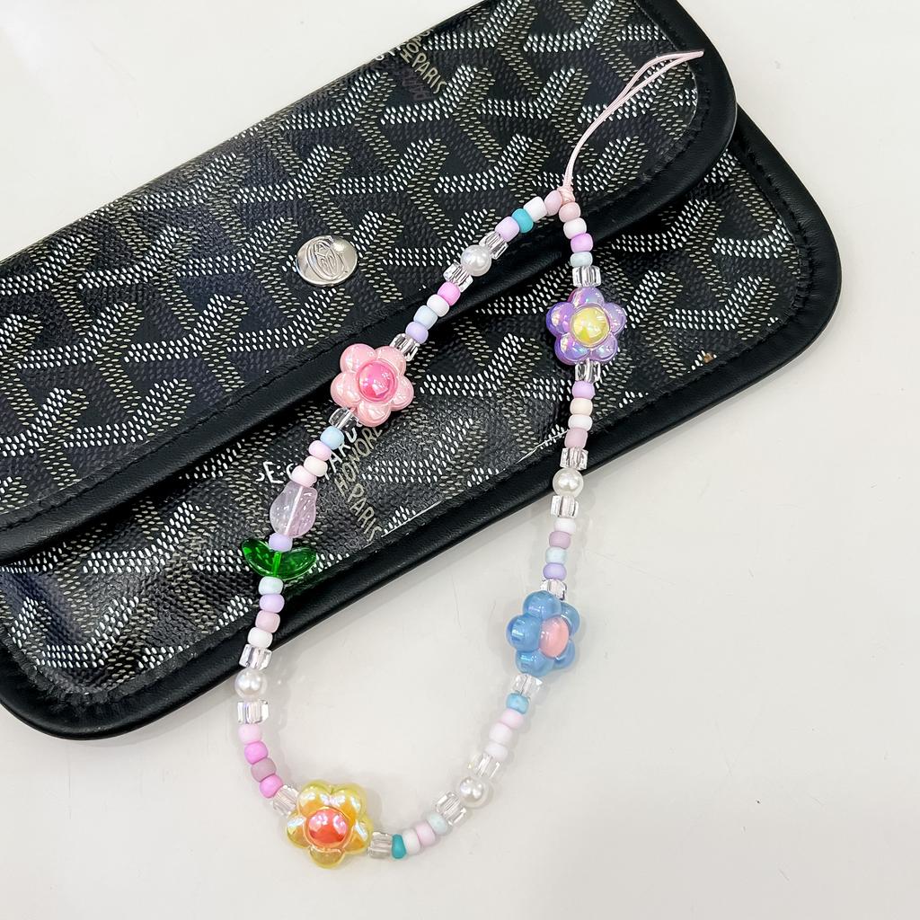 Perlen-Handyband Handgelenkschlaufe Niedliche Blume Ästhetisch Handy-Schlüsselanhänger Anhänger