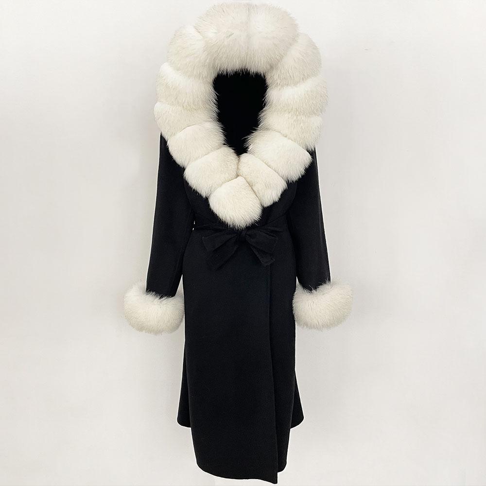 OFTBUY Autumn Winter Women Coat Real Natural Fox Fur Collar Hooded Double-faced Woolen Blends Jacket Thick Warm Casual Overwears