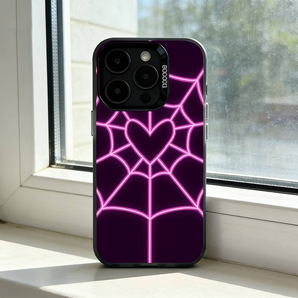 

Крутой чехол для телефона «Паутина H-Сердце» для iPhone 17, 16, 15, 14, 13, 12, 11 Plus, Pro Max, XS, Цветная серебряная внутренняя крышка iPhone17air