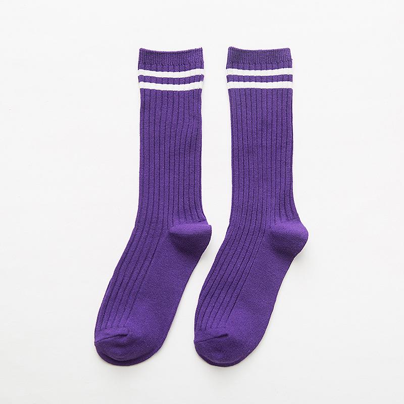Women's Striped Double Needle Pile Socks: Pure Color, Long Cotton for Autumn/Winter, Trendy & Stylish.