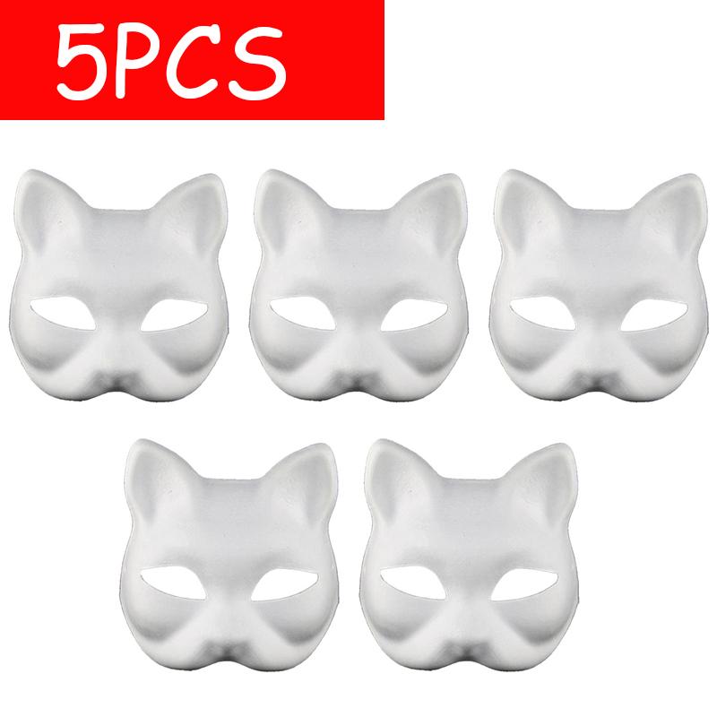 

5/10/20/30/50PC White Halloween Paper Mache Masks Unpainted Therian Mask Cats Hand Painted Blank Paper Masks Cat Masks Fox Masks