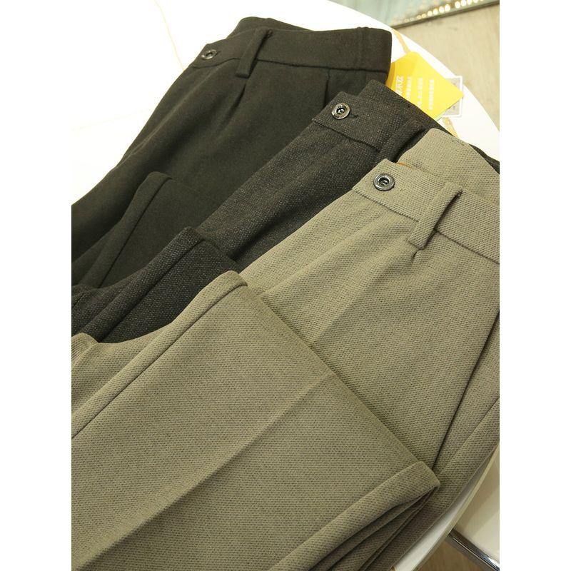 Strong Word of Mouth! Fleece Blended Elastic Sanding! High End Men's Autumn and Winter Commuter Fit Straight Casual Trousers