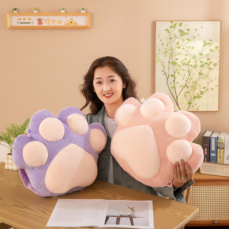 Office Nap Pillow With Cat Paw Plush Toy For Warmth And Comfort