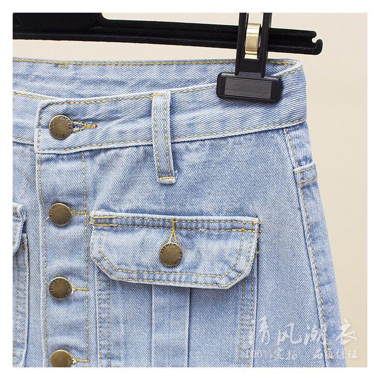Hög midja Smal passform Retro Midi Denimkjol med Enkelknäppt Sprund