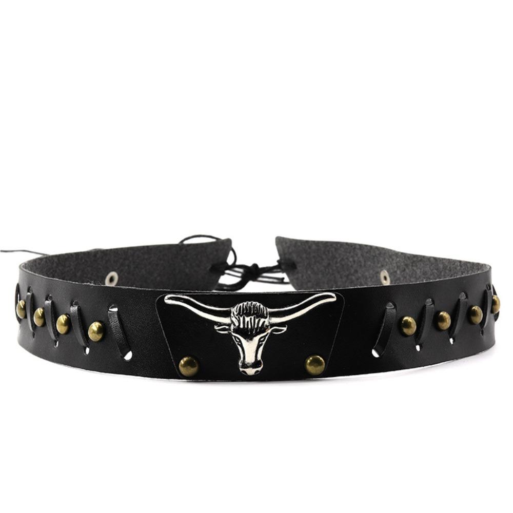 

Adjustable Cowhead Belt PU Hats Bands Punk Belt Buckles Men A