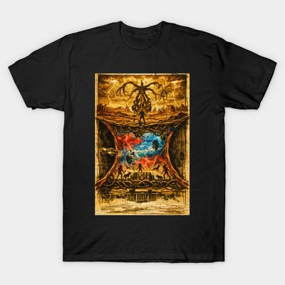 Men Black Print T-shirt The Wormhole Twist No-Cut Heat Transfer Print Cotton Tshirt