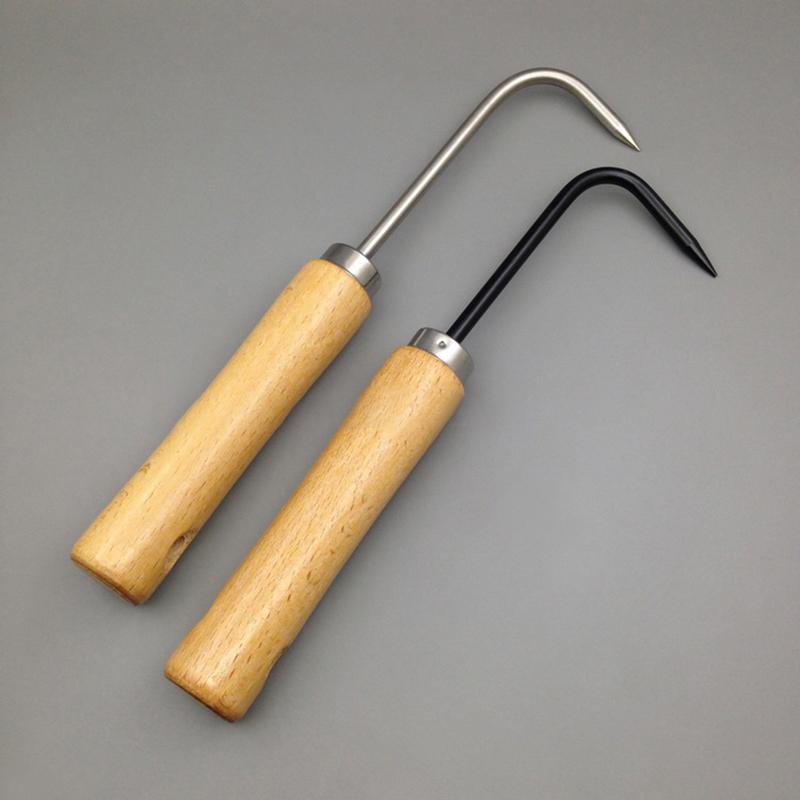 1pcs  21.5cm Firm Carbon Steel Bonsai Tools Hook Wooden Handle Durable Grass Hook Robust Grass Root Hook nero