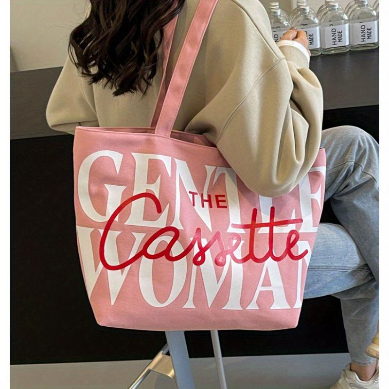 Women's Large Capacity Tote Bag "Gentle Woman" Lettering, Fashion Shoulder Bag with Zipper Closure, Fixed Strap for Casual Everyday Use, Ladies Bag