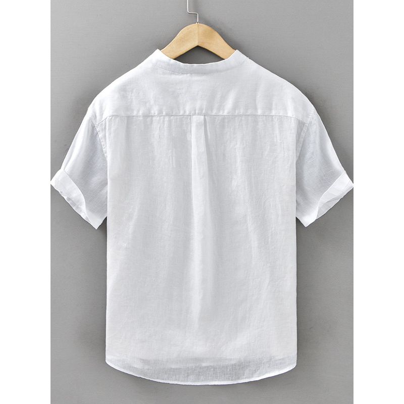 New Chinese Style National Style Linen Short sleeve Shirts Men's Clothing Retro Stand Collar Cotton Linen Fabric Loose Casual Shirt Thin