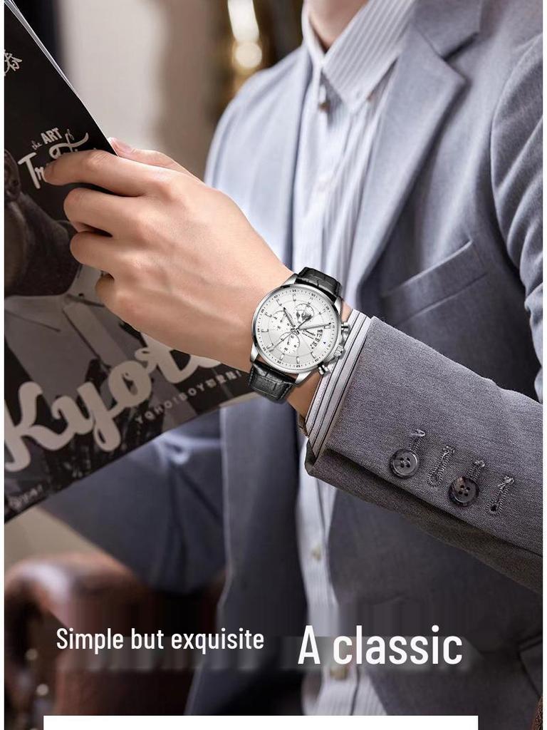 Herren Vollautomatische Wasserdichte Leuchtende Kalender Quarz Uhr