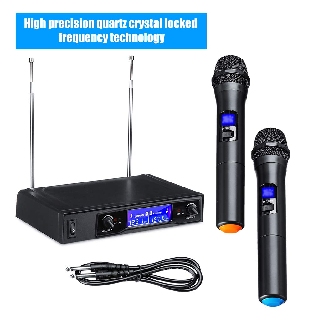 ZEYUAN Karaoke Microphone UHF Professional 2 CH Cordless Dual Handheld Microphone Digital LCD Display Microphone System Set for Church and Speeches