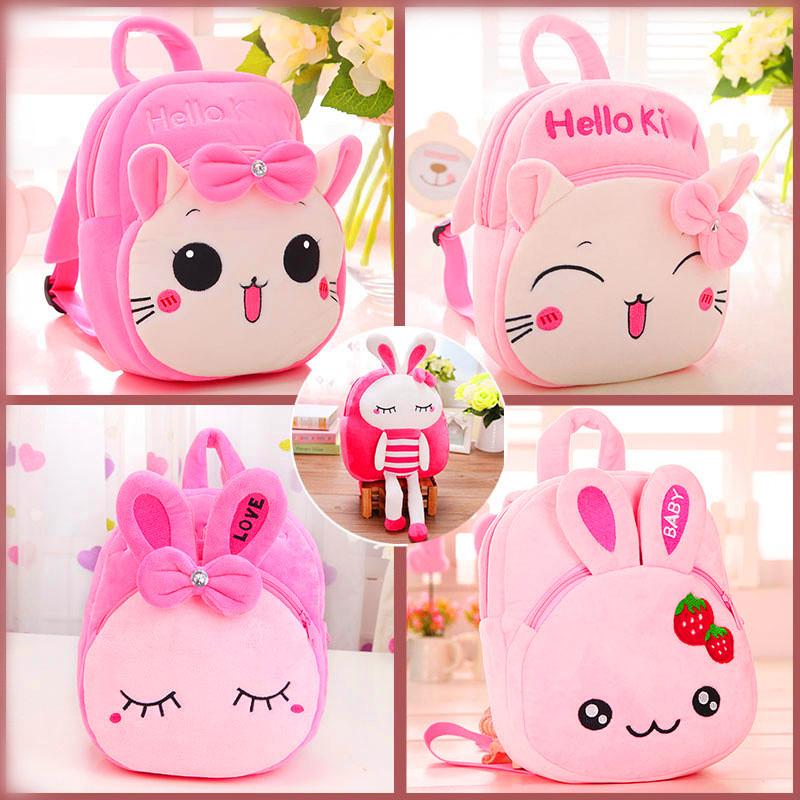 Striped Pink Bunny Cartoon Animal Plush Children Backpack For Toddler Use School