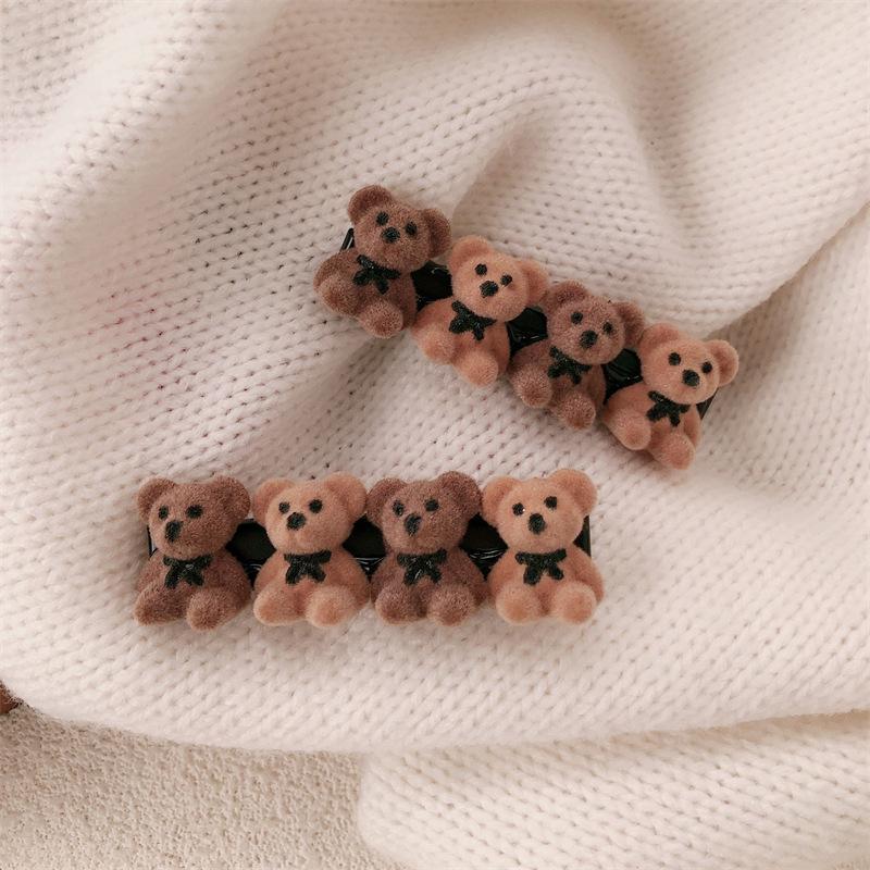 Velvet Bow Bear Hair Clip - Autumn & Winter Girls' Versatile Duckbill Accessory