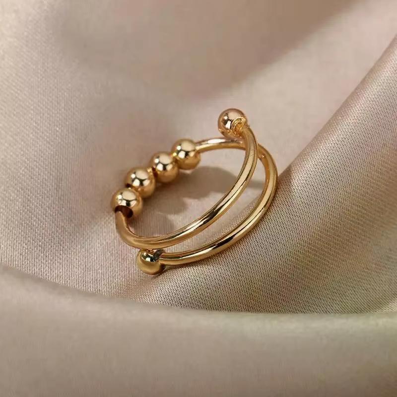 Ftcy Anxiety Balls Beads Rings For Women Stainless Steel Open Spinner Adjustable Finger Ring Otating Freely Anti Stress Jewelry