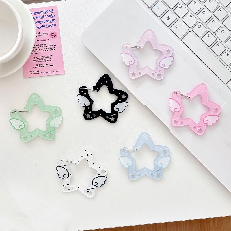 Cute Ins Style Wings Star Carabiner Diy Keychain Bag Charm Backpack Pendant Handbook Acrylic Package Hanging Keychain Decoration