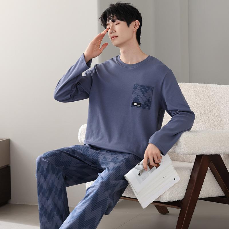 Pure Cotton Pajamas Men'S Spring And Autumn Simple Casual Sports Style Cotton Long-Sleeved Trousers Loungewear