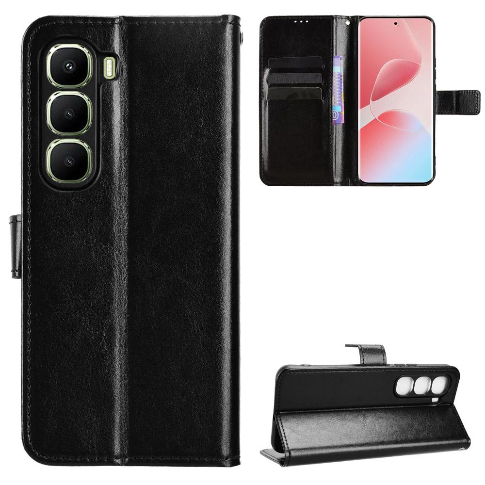 For Infinix Hot 60 Pro+ 4G PU Leather Case with Strap Crazy Horse Texture Phone Wallet Cover
