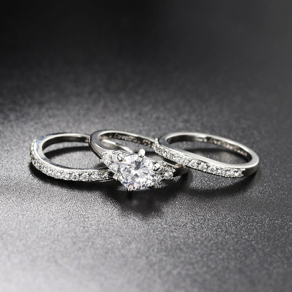Lover Letter Promise Ring Set For Girlfriend AAA+ Cubic Zirconia Silver Color Engagement Proposal Women Jewelry Wholesale DZR017