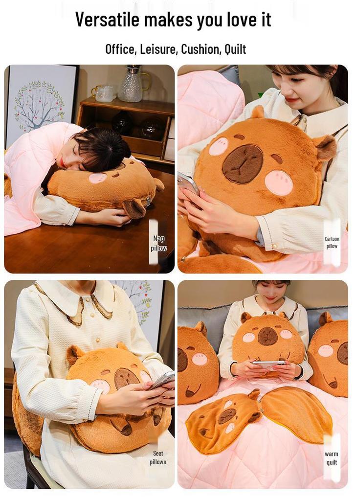 Dual-Use Capybara Hugging Pillow & Blanket - Office Nap, Car AC, or Lunch Break Backrest