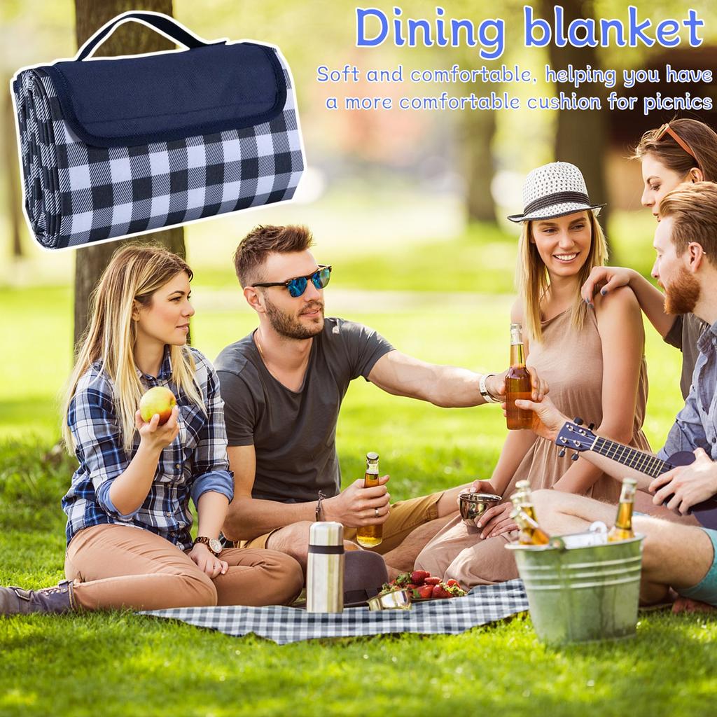 Outdoor Picnic Blanket, Extra Large Foldable Lightweight Sand Mat For Beach Camping Hiking Terrace, Dark Blue