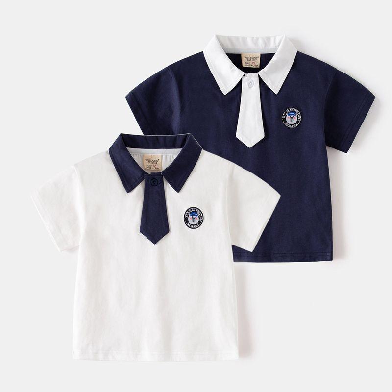 Boys' Tie Polo Shirt Short-Sleeved T-Shirt Summer Kidsren's Lapel Top Kidsren's Clothing Preppy Style Half-Sleeved Boys' Clothes