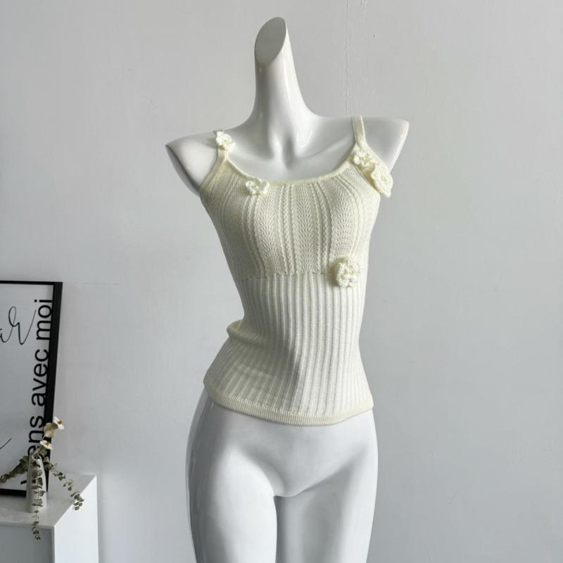 Women s Summer Floral Knit Cami Top Sleeveless Slim Fit Camisole S абрикосовый