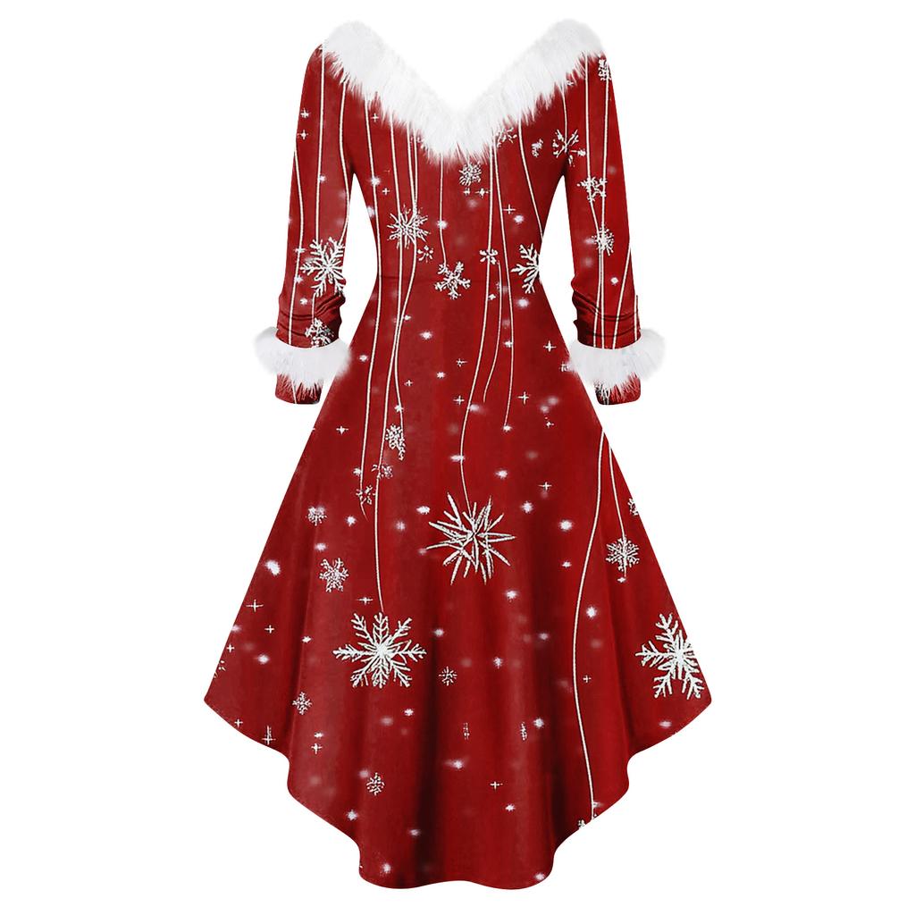 Dámské módní ležérní přiléhavé šaty s vánočním potiskem na párty s dlouhým rukávem