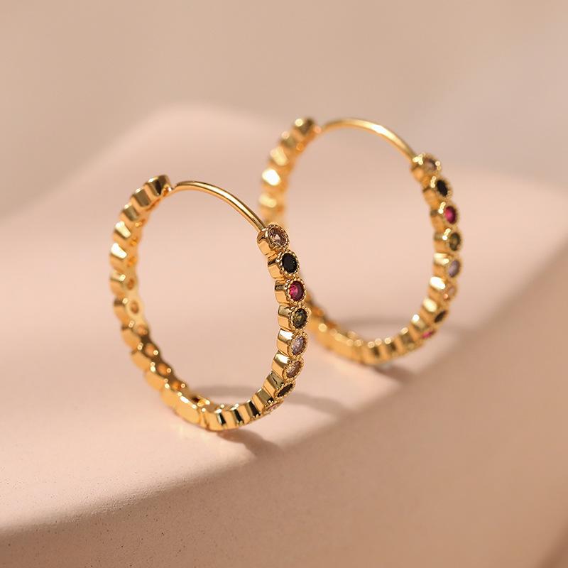 Gold Plated Multi-Color CZ Alternating Hoop Earrings