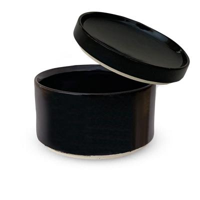 Kunzangama Keramik Aufbewahrungsperle Kleiner Teller mit Hasami Hergestellt in Japan J-Kitchens Behälter, Klein, Mikrowellengeeignet, Schwarz, 11x7,5cm, Deckel,