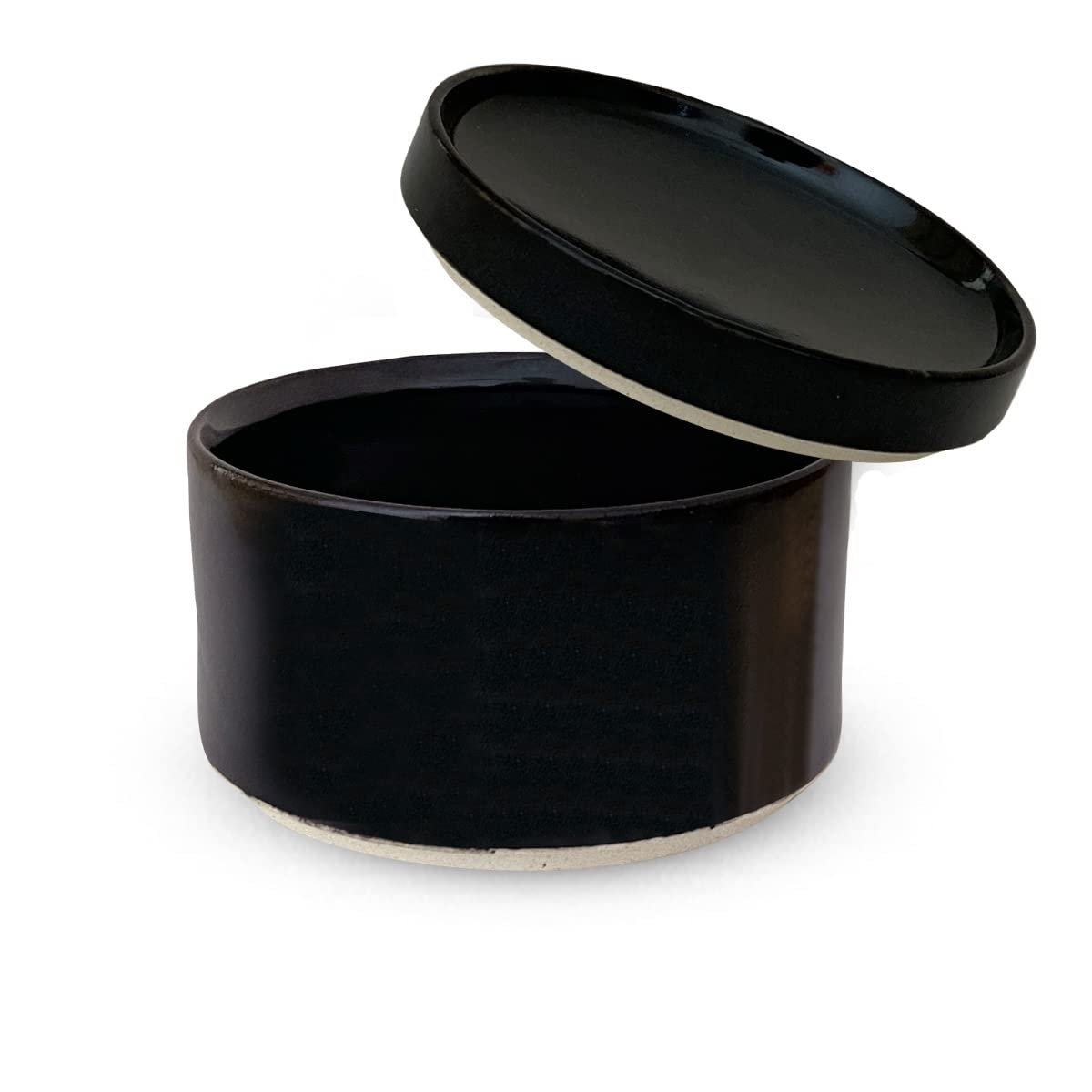 

Kunzangama Ceramic Storage Pearl Small Plate with Hasami Made in Japan J-Kitchens Container, Small, Microwave-Safe, Black, 11x7.5cm, Lid,