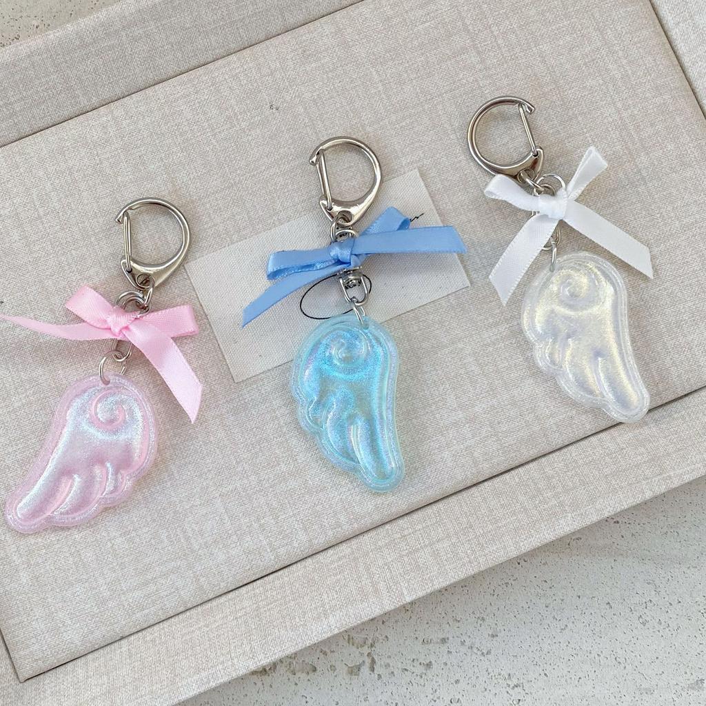 Cute Kawaii Japanese Style Keychain Bag Decoration with Angel Wing Bowknot Charm for Girls Fashion Accessory