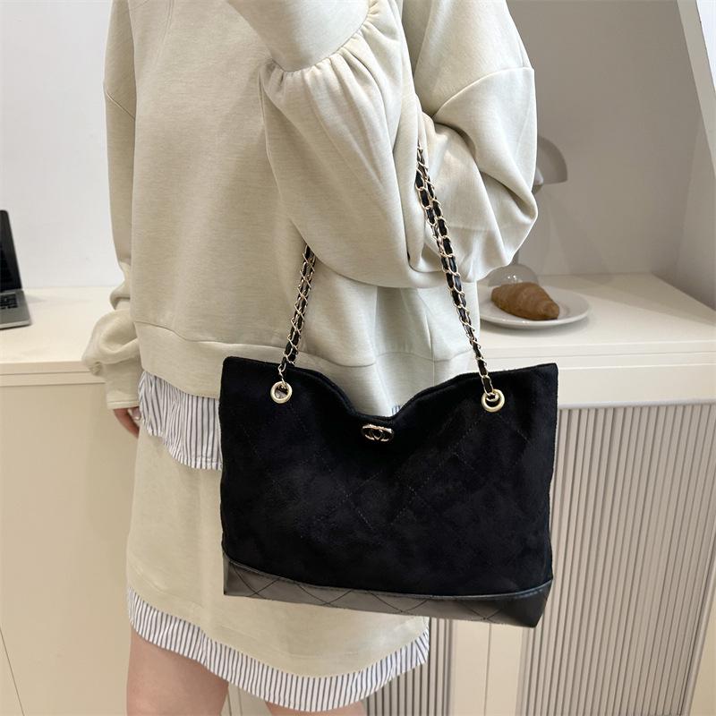 Women's Luxury Suede Diamond Chain Shoulder Bag, 2025 Trend, Large Capacity Tote