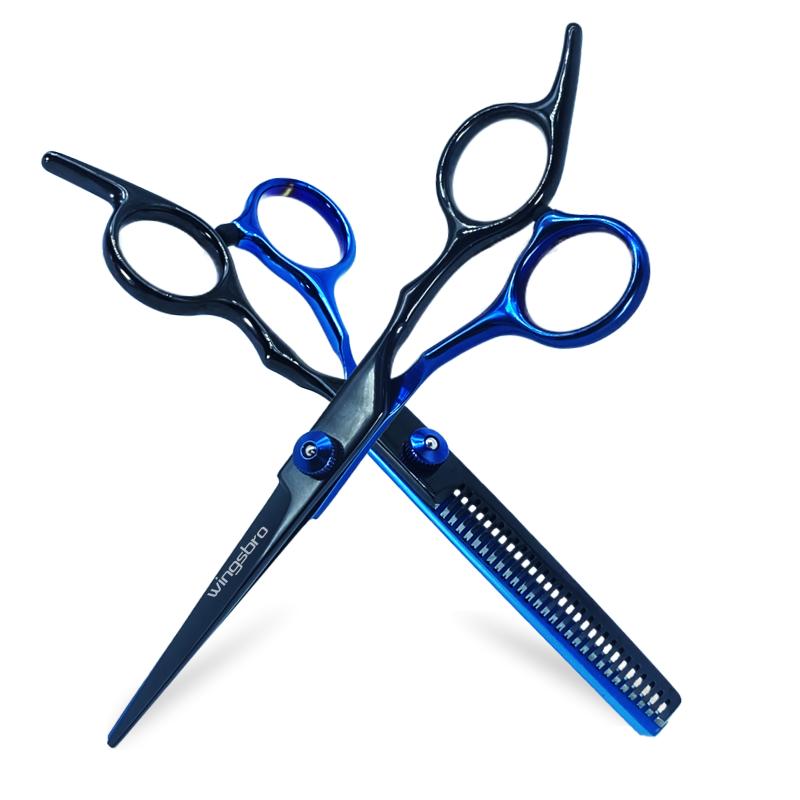 Ensemble de ciseaux de toilettage professionnels noirs 6,5" Ciseaux droits Ciseaux courbes à effiler