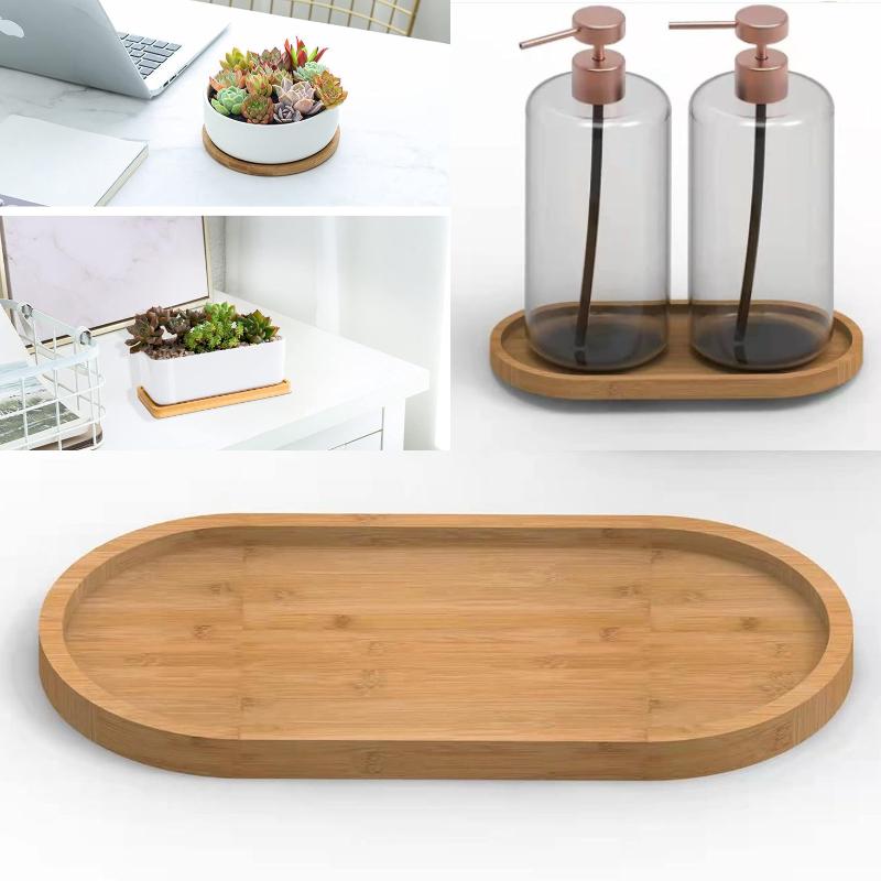 Multi Container Storage Trays Shower Shampoo Body Wash Cosmetics Dispenser Holder Bamboo Wood Tray Bathroom Kitchen Pot Holder