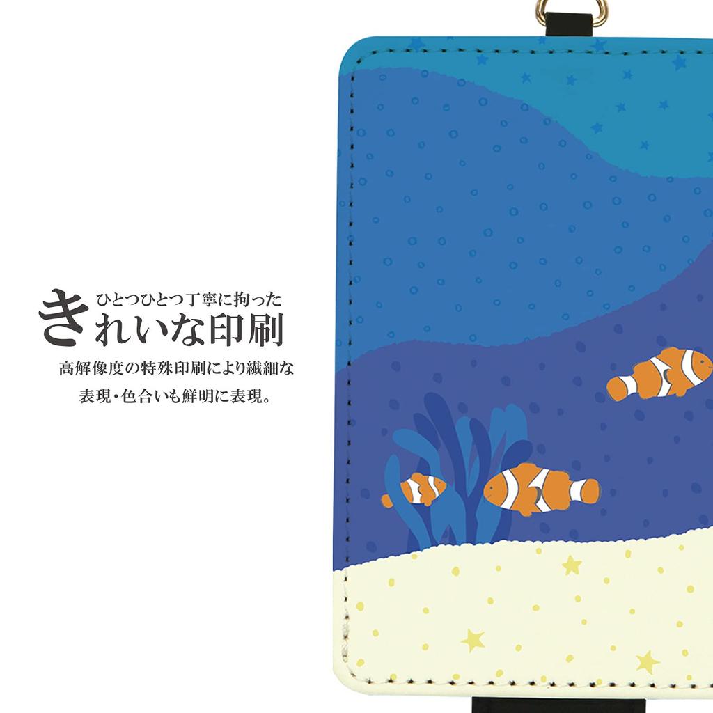 Grand Cinq Women's and Men's Pass Case (with Anti-Fall Strap & Button) - Sea Creatures, Coral, and Clownfish Design, IC Card Case for Commuting and