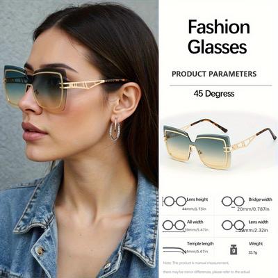 Sunglasses Women Square Large Frame Gold Metal Temple Light Luxury Modern Vintage Glasses for Women Fashion Accessories