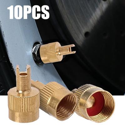 10pcs Slotted Head Valve Stem Caps with Core Remover Car Motorcycle Fine Copper Anti-rust Valve Caps Car Tire Valve Repair Parts
