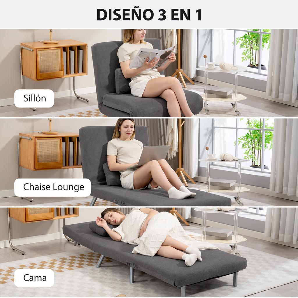1-Seater Folding Sofa Bed Upholstered In Fabric Mottled Grey with 5-Level Adjustable Backrest 80x75x83 Cm