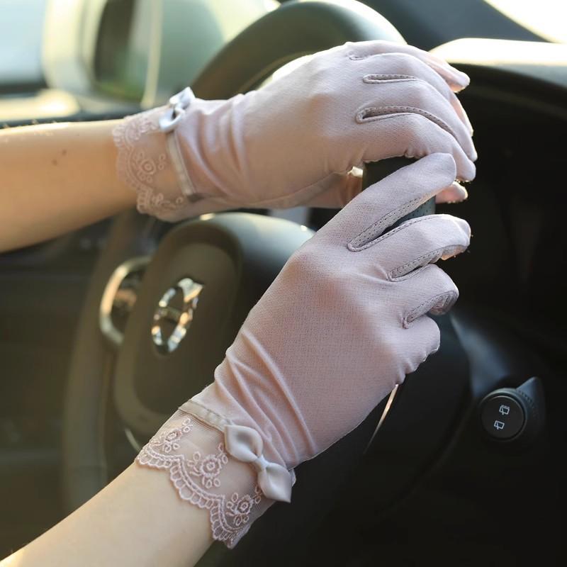 Sunscreen lace gloves women's summer ice silk thin touch screen gloves outdoor driving cycling gloves