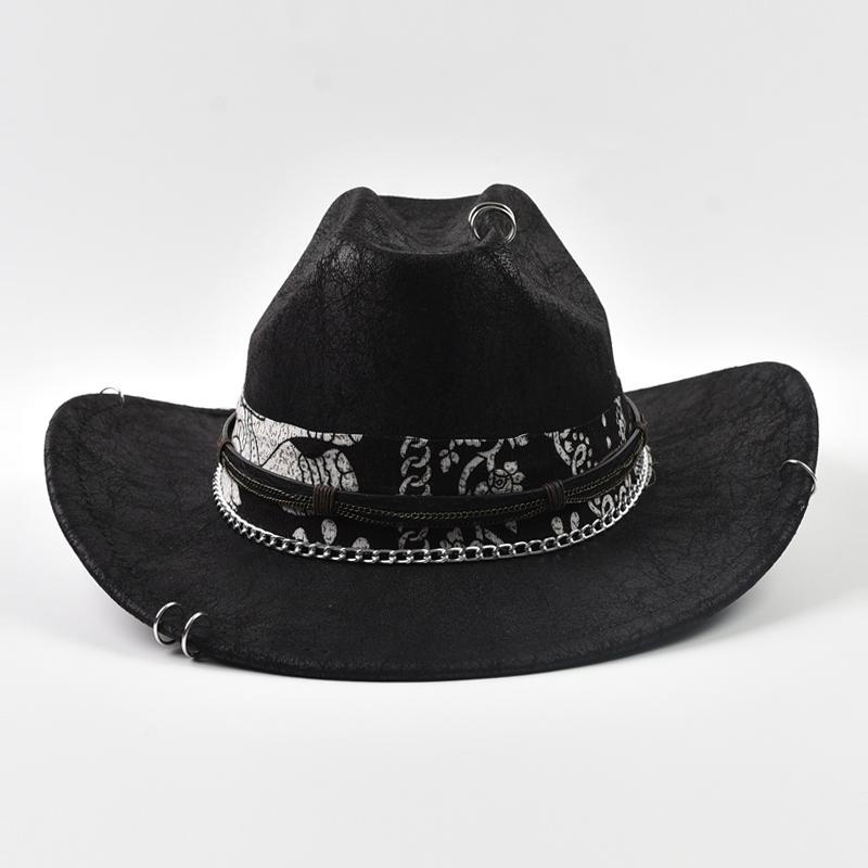 New Punk Style Western Cowboy Hat For Women Men Vintage Big-edge Cowgirl Jazz Hat Holidays Party Cosplay Hat