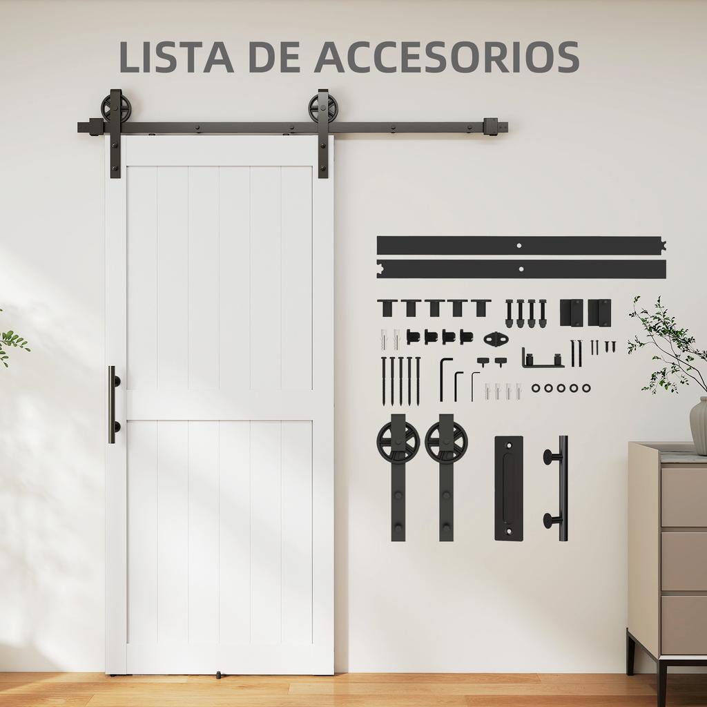 183cm Sliding Barn Door Kit, Sliding Door with Track, Hardware, Upgraded Rollers and Floor Guide, Handle, White