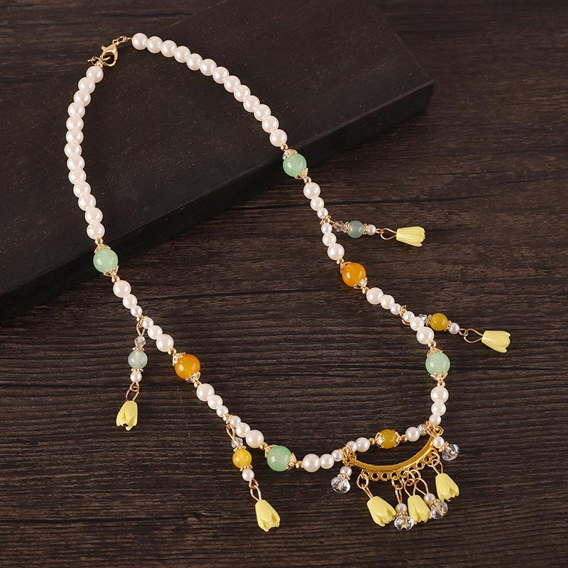 Chinese Style Simulation Pearl Necklace Hanfu Long Chain Jewelry Accessory