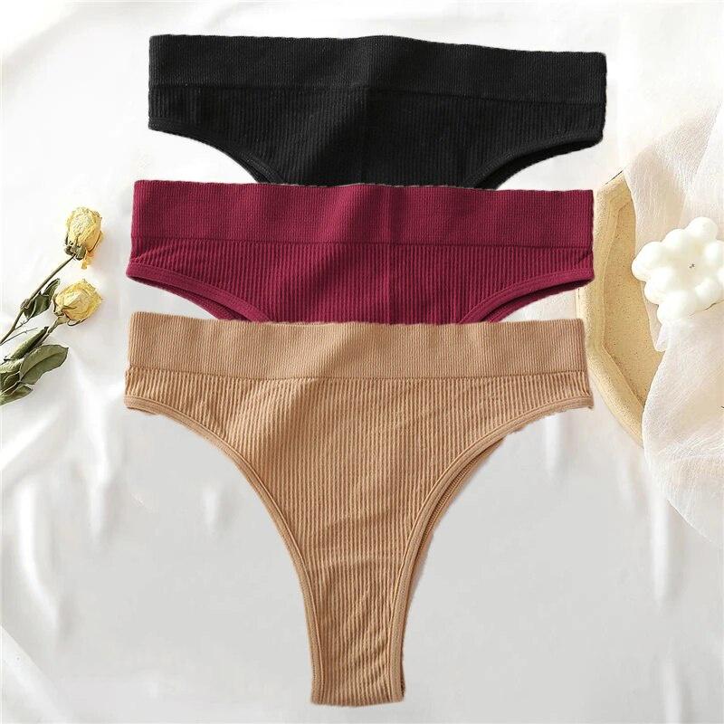 ALLOFME 3-teiliges nahtloses Höschen-Set für Damen, hoch taillierte Tangas, bequeme Baumwoll-Slips für Damen, sexy Unterhosen für Damen