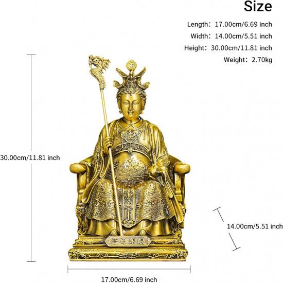 Estatua de latón Aris & Juno Reina Madre del Oeste Feng Shui – Figura china de longevidad y bendición para la entrada, escritorio de oficina en casa o decoración de estantería,