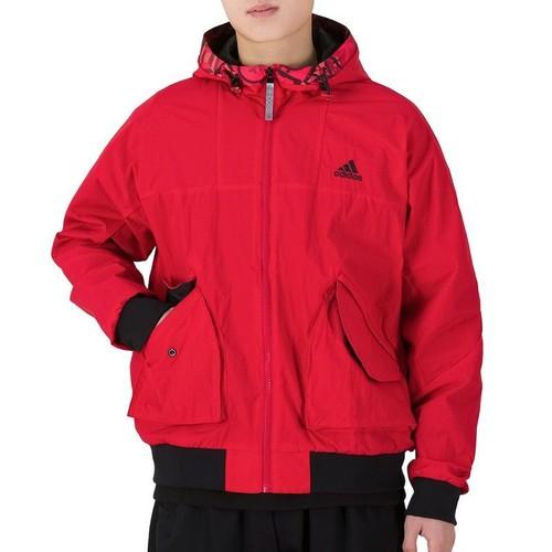 adidas Logo Print Solid Color Hooded Long-Sleeve Jacket for Men, Red