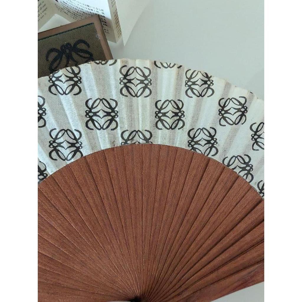 Used LOEWE Anagram Fan, Wooden with Leather Strap, Rare