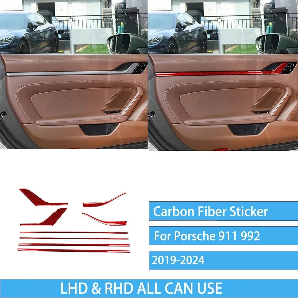 For Porsche 992 911 -2024 Carbon Fiber Door Handle Door Armrest Door Lock Interior Car Accessories Soft Cover Tuning Sticker